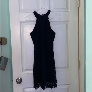 High neck lace mini dress